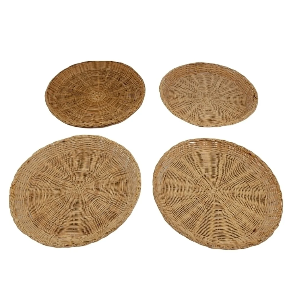 Set Of 5 Rattan Tan Plate Chargers One Size